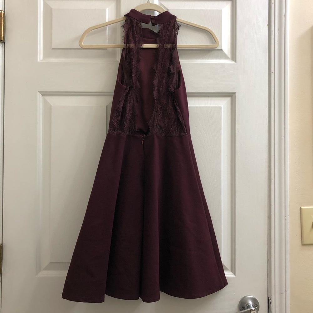 High Neck Backless A-line Cocktail Dress, Burgundy